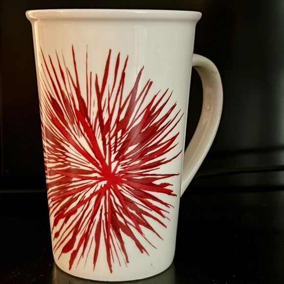 2 Set Starbucks Red Starburst 12 Fl Oz Tall Coffee Mugs 2014 Edition Mid Century - Picture 1 of 9